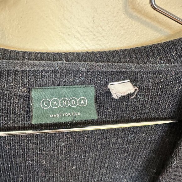 Vintage CANDA Nordic Pattern Cardigan Sweater Grey Geometric Large Wool Blend - Picture 2 of 8